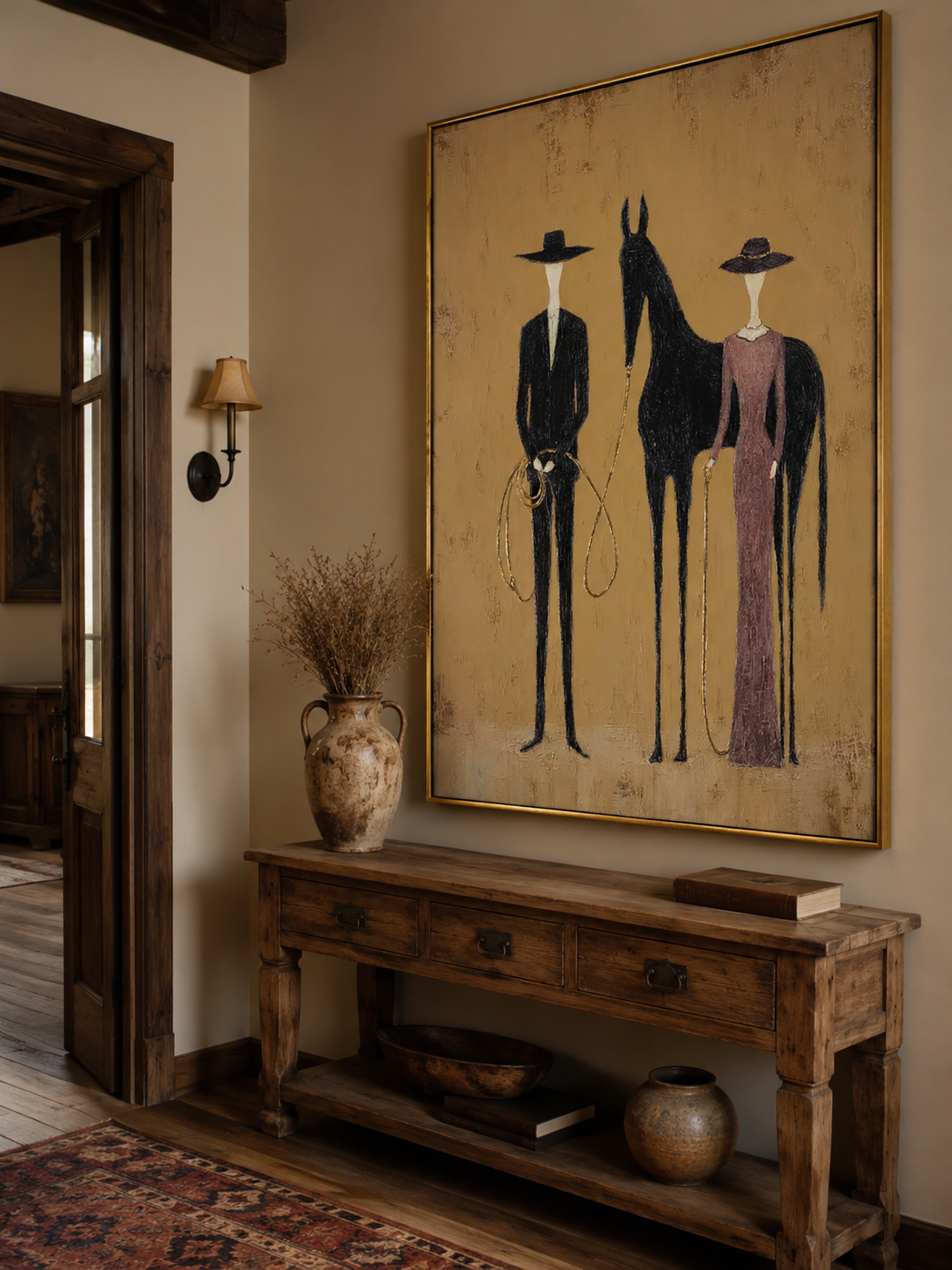 Abstract Equestrian Art For Modern Farmhouse Decor Earthy Tones Original Oil Painting