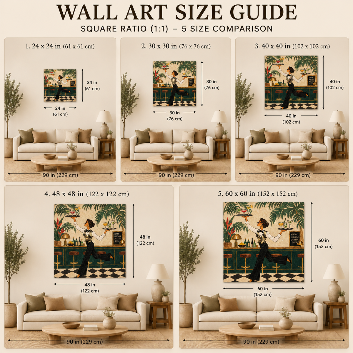 Stylish Bartender Canvas Painting With Cocktails And Tropical Plants For Home Bar Decor