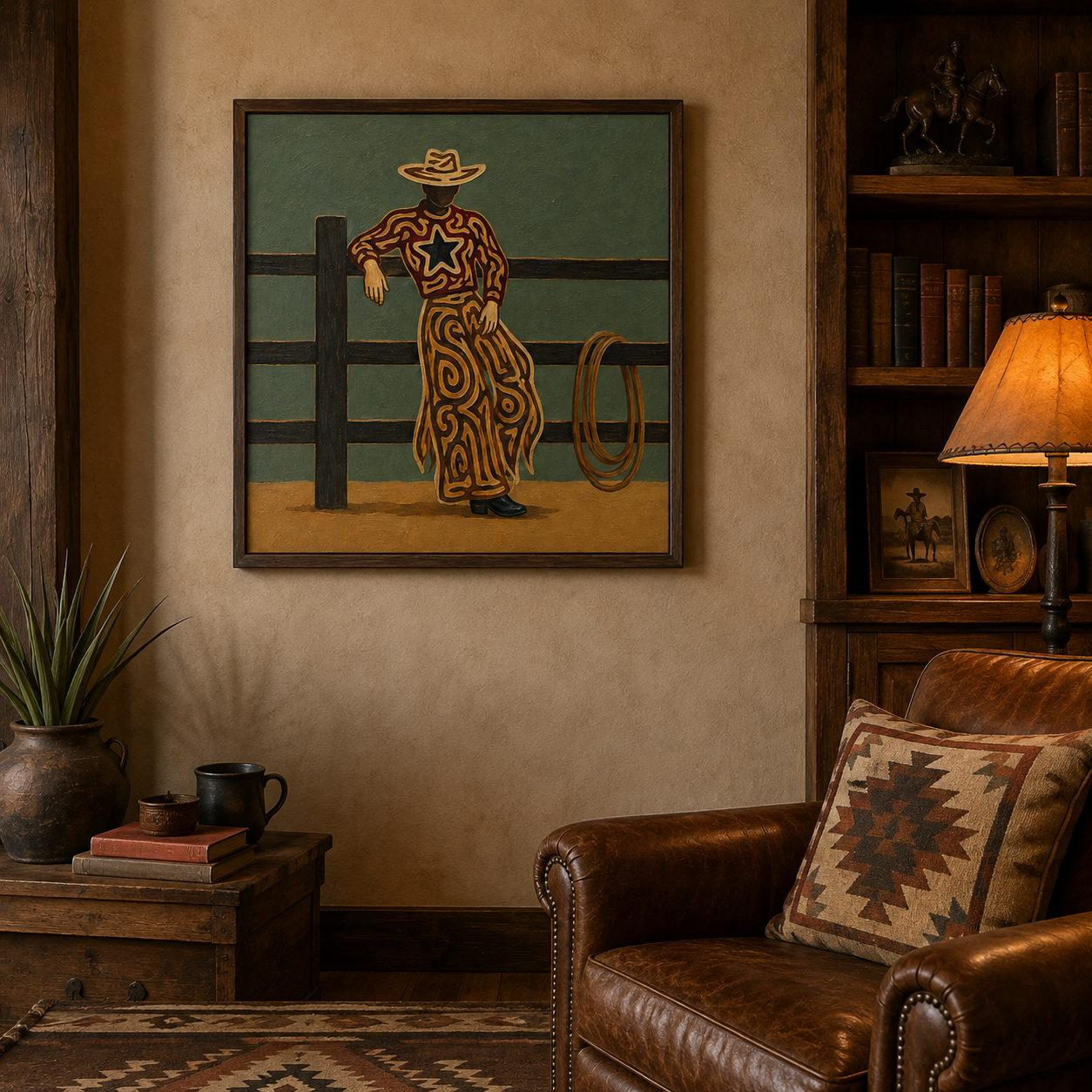 Cowboy Leaning On Fence Art, Western Ranch Decor Painting, Rustic Cowboy Wall Art,Western Lifestyle Canvas