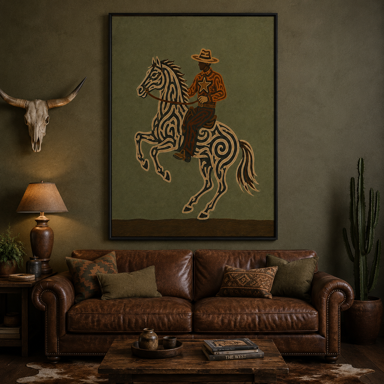 Unique Cowboy And Horse Artwork Gift For Equestrian Fans With Retro Vintage Style