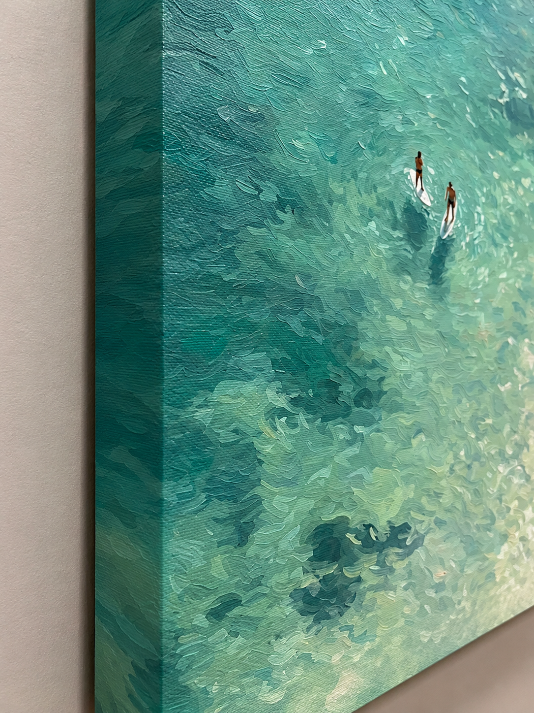 Turquoise Paddleboard Oil Painting For Beach House Living Room Wall Art Decor