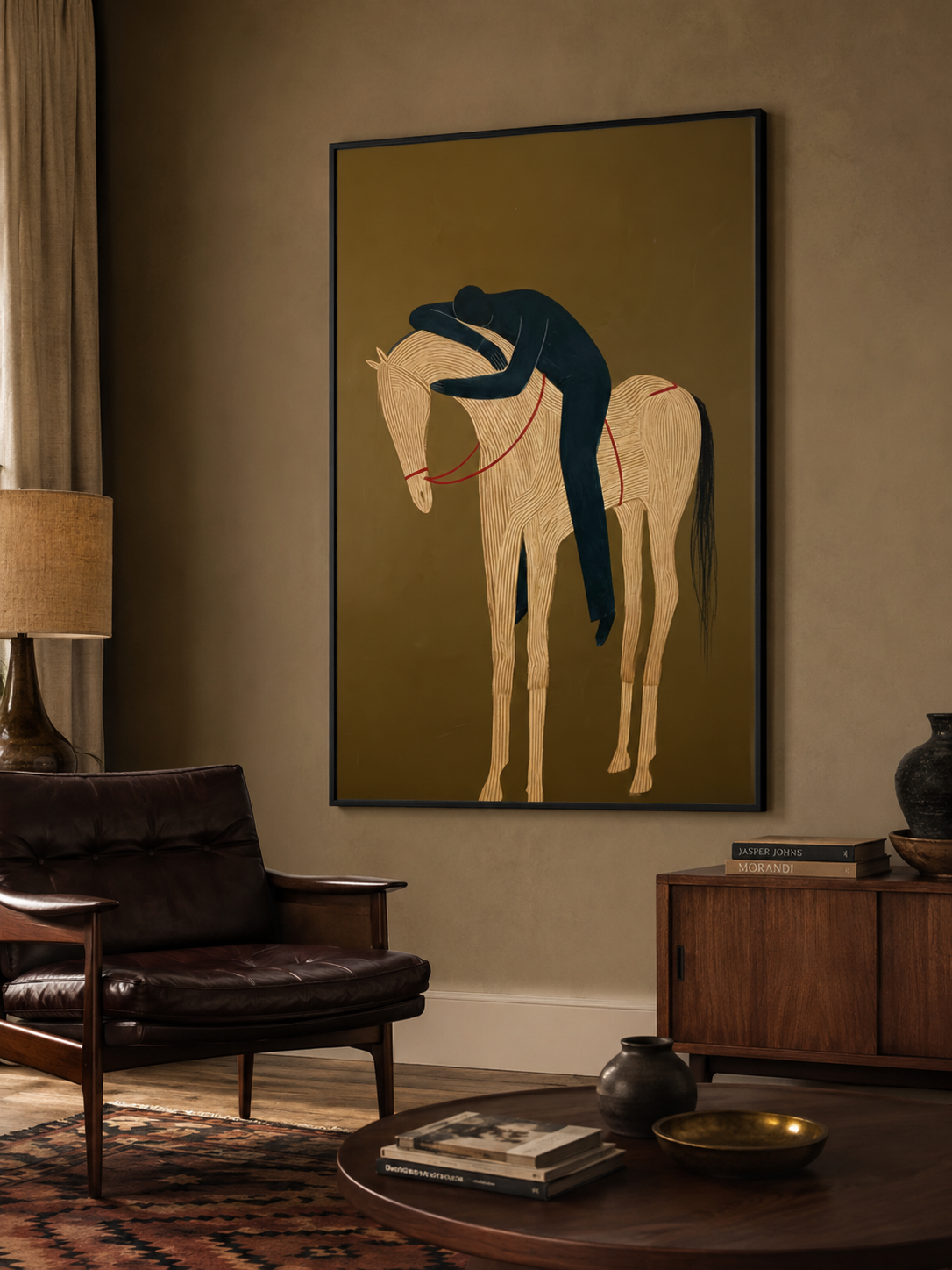 Minimalist Horse Painting With Earth Tones For Modern Living Room Wall Decor Original Canvas Art