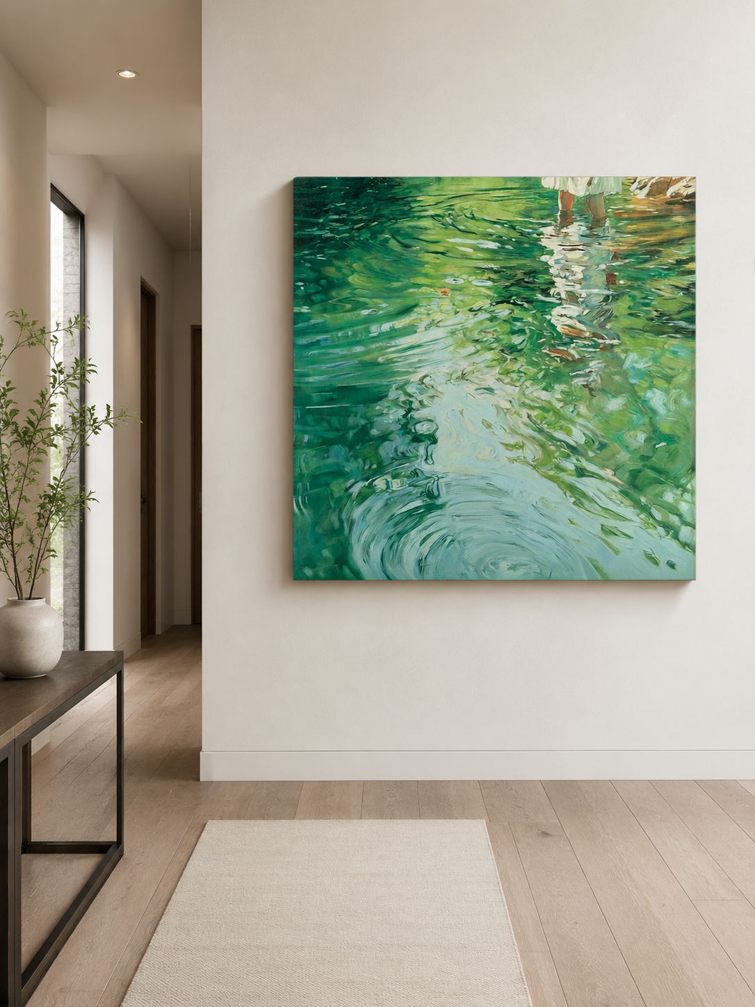 Original Impressionist Water Ripple Art With Girl In White Dress