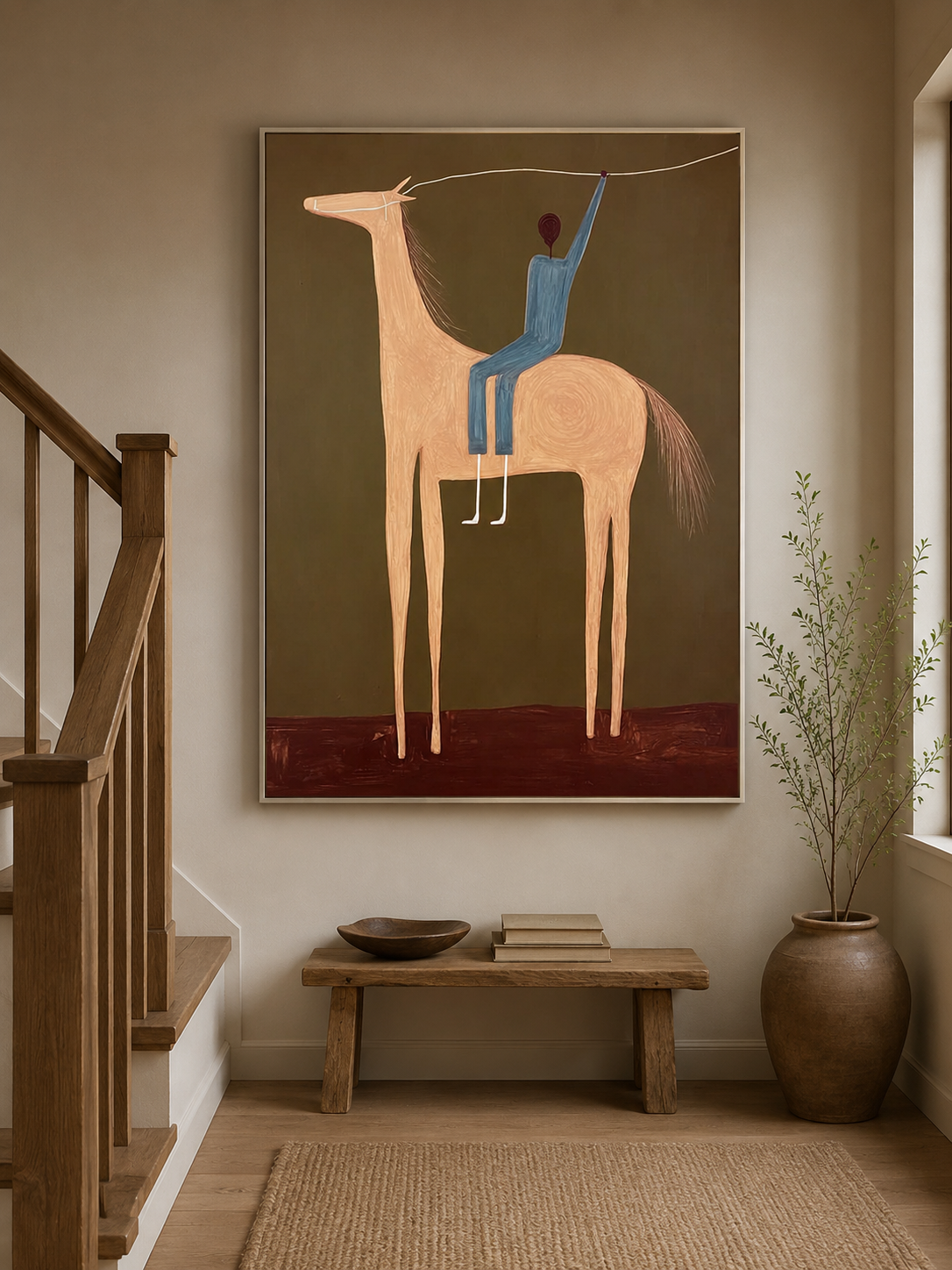 Surreal Horse And Rider Painting Modern Folk Art For Living Room Decor