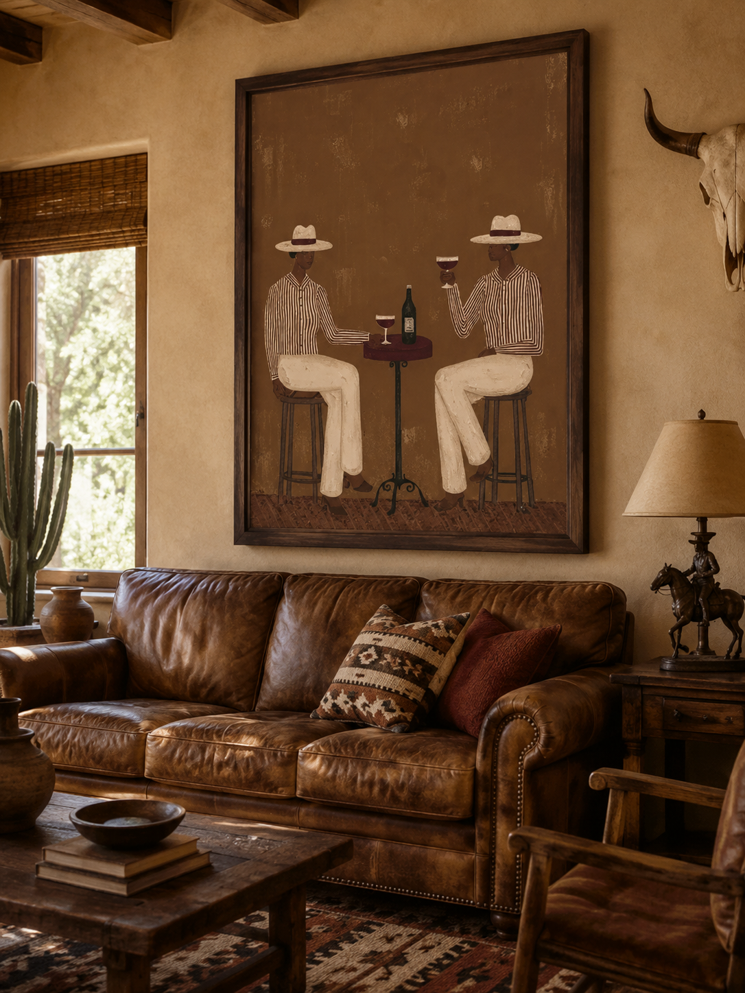 Vintage Bistro Figure Painting For Modern Dining Room Wall Art With Earthy Tones