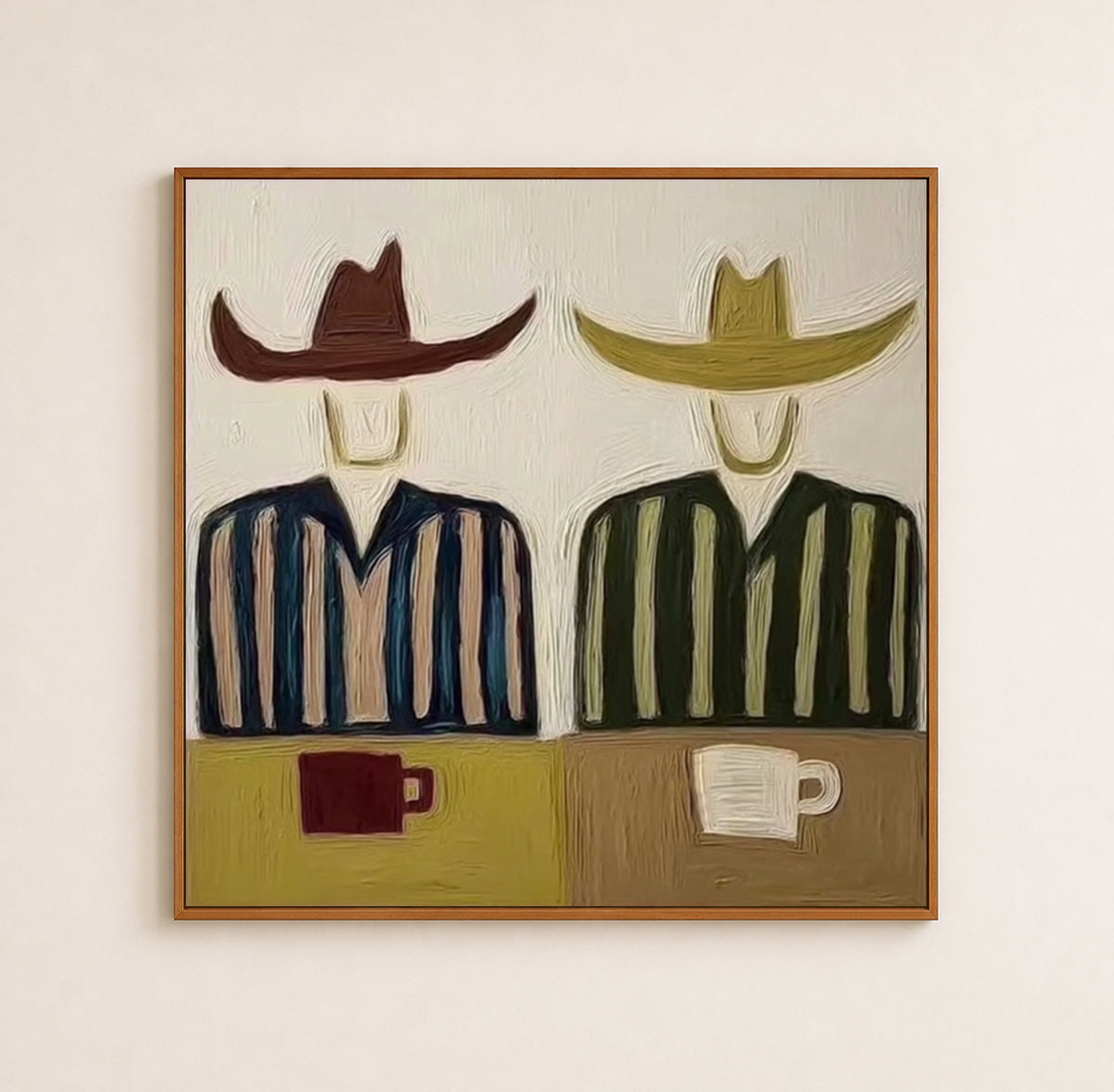 Cowboy And Coffee Minimalist Canvas Painting For Western Decor