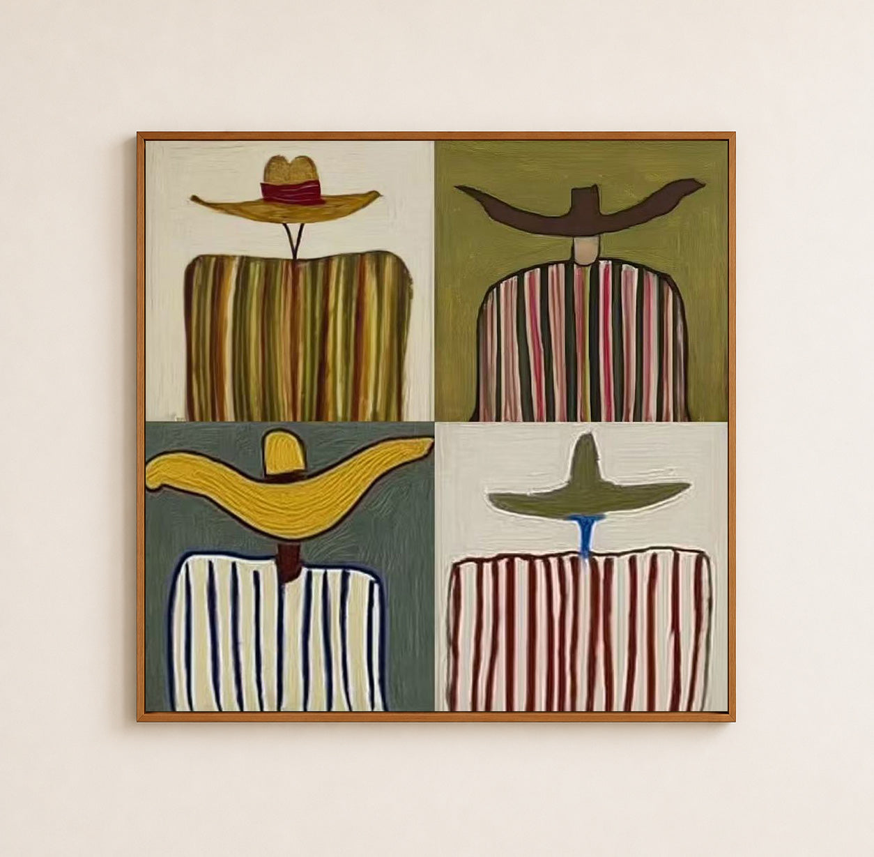 Southwestern Abstract Art With Sombreros For Modern Living Room Decor Original Oil Painting