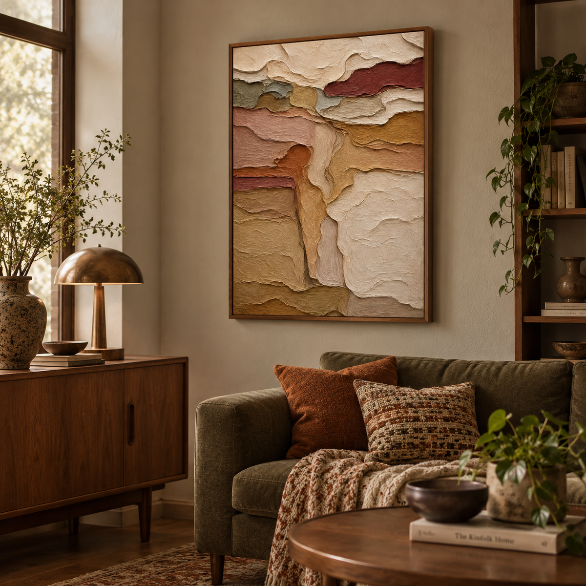 Textured Earth Tone Abstract Painting | Cream Sand Impasto Landscape Art