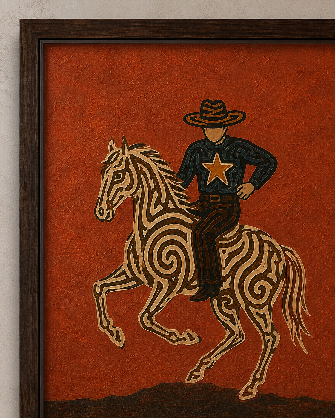 Southwestern Folk Wall Art American Western Decor Art Retro Cowboy Painting On Canvas