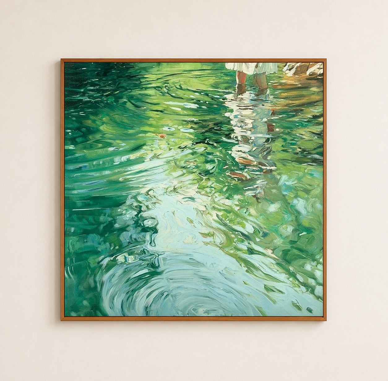 Original Impressionist Water Ripple Art With Girl In White Dress