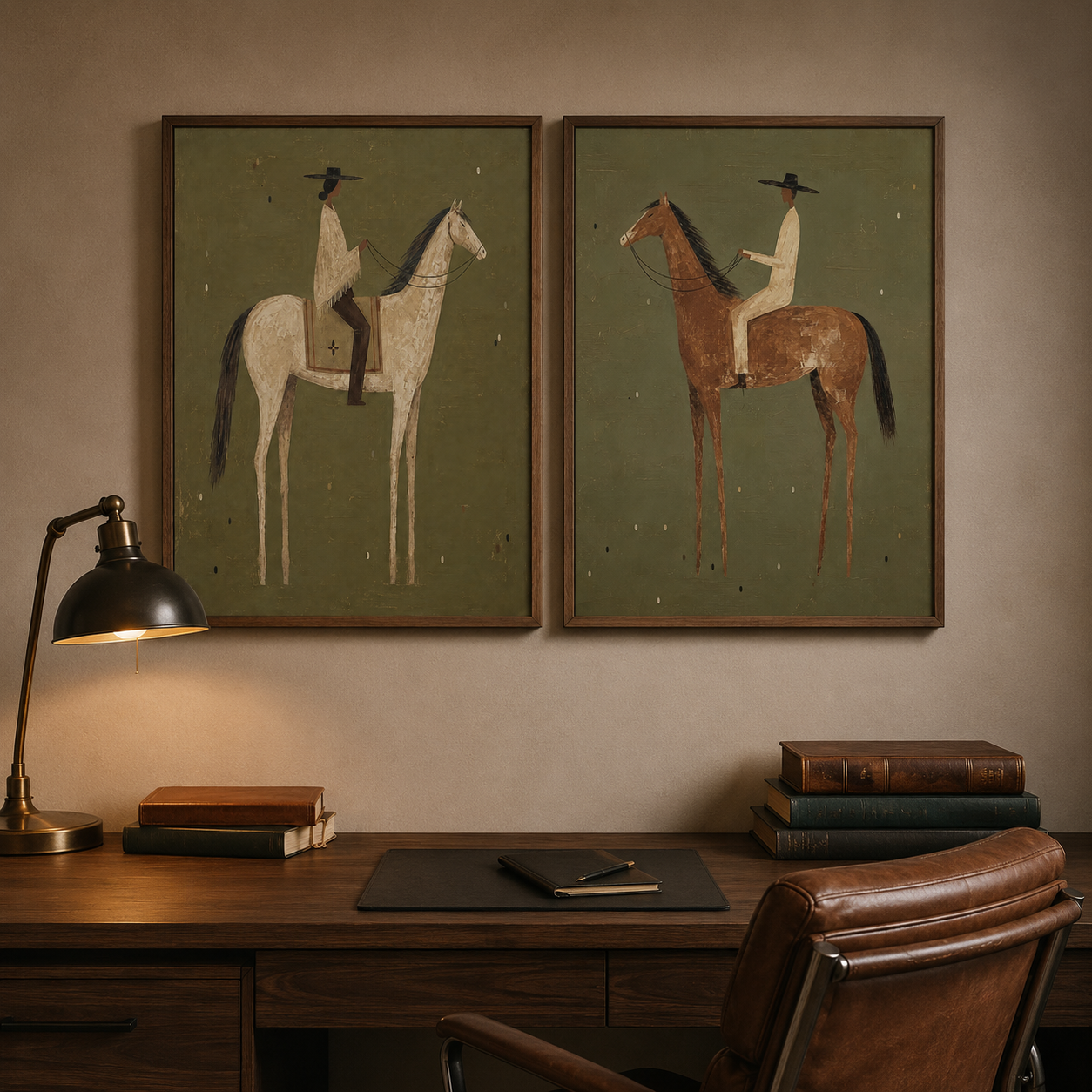 American Vintage Horse Riding Art Set Of Two Framed Canvas Prints For Living Room Wall Decor