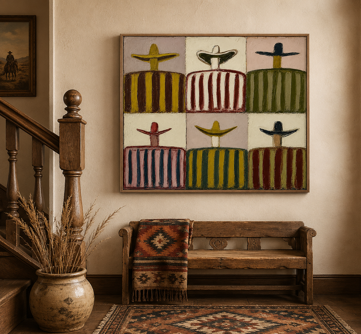 Retro Sombrero Men Painting Square Canvas Wall Art For Living Room Decor