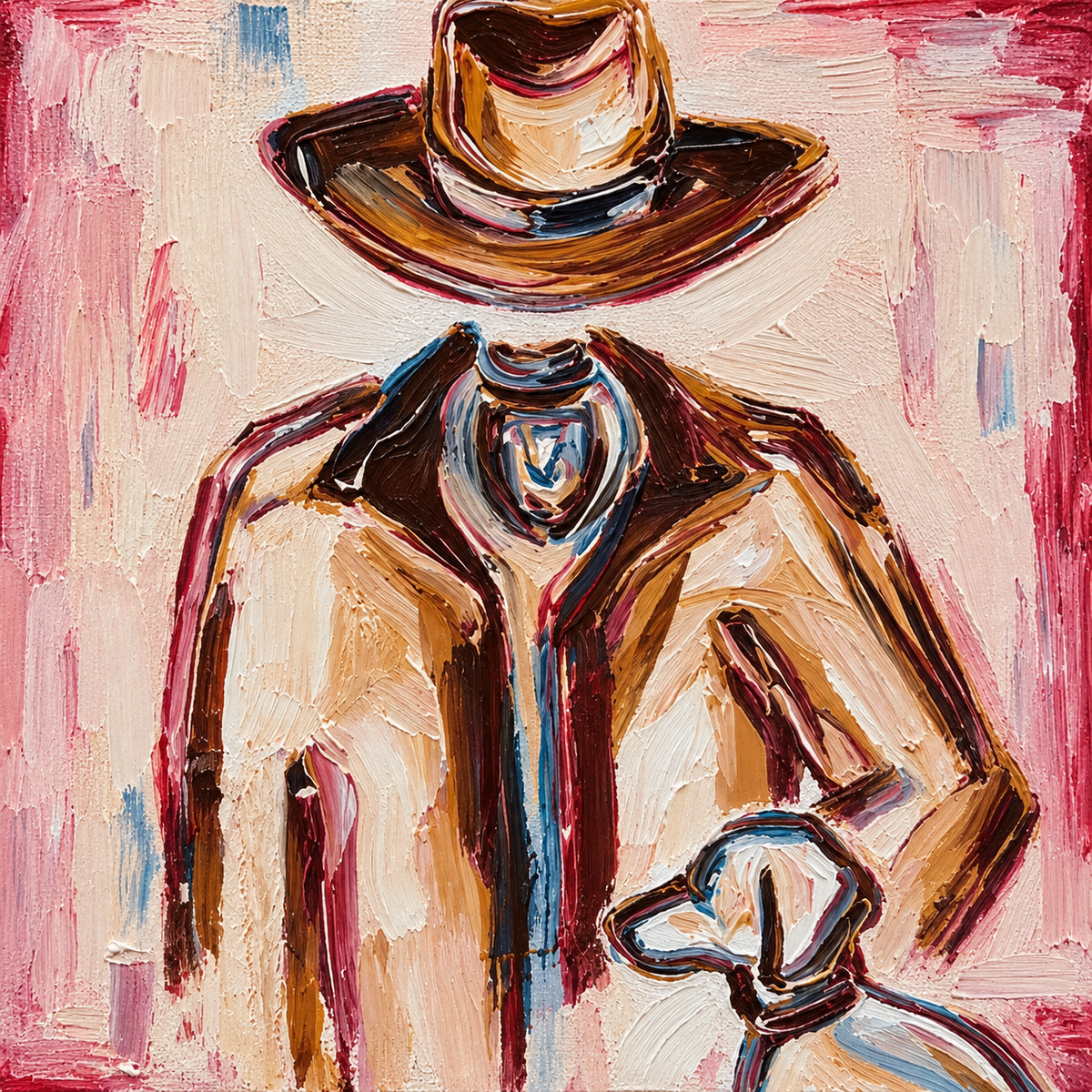 Pink Background Cowboy Art Modern Western Figurative Painting Original Canvas