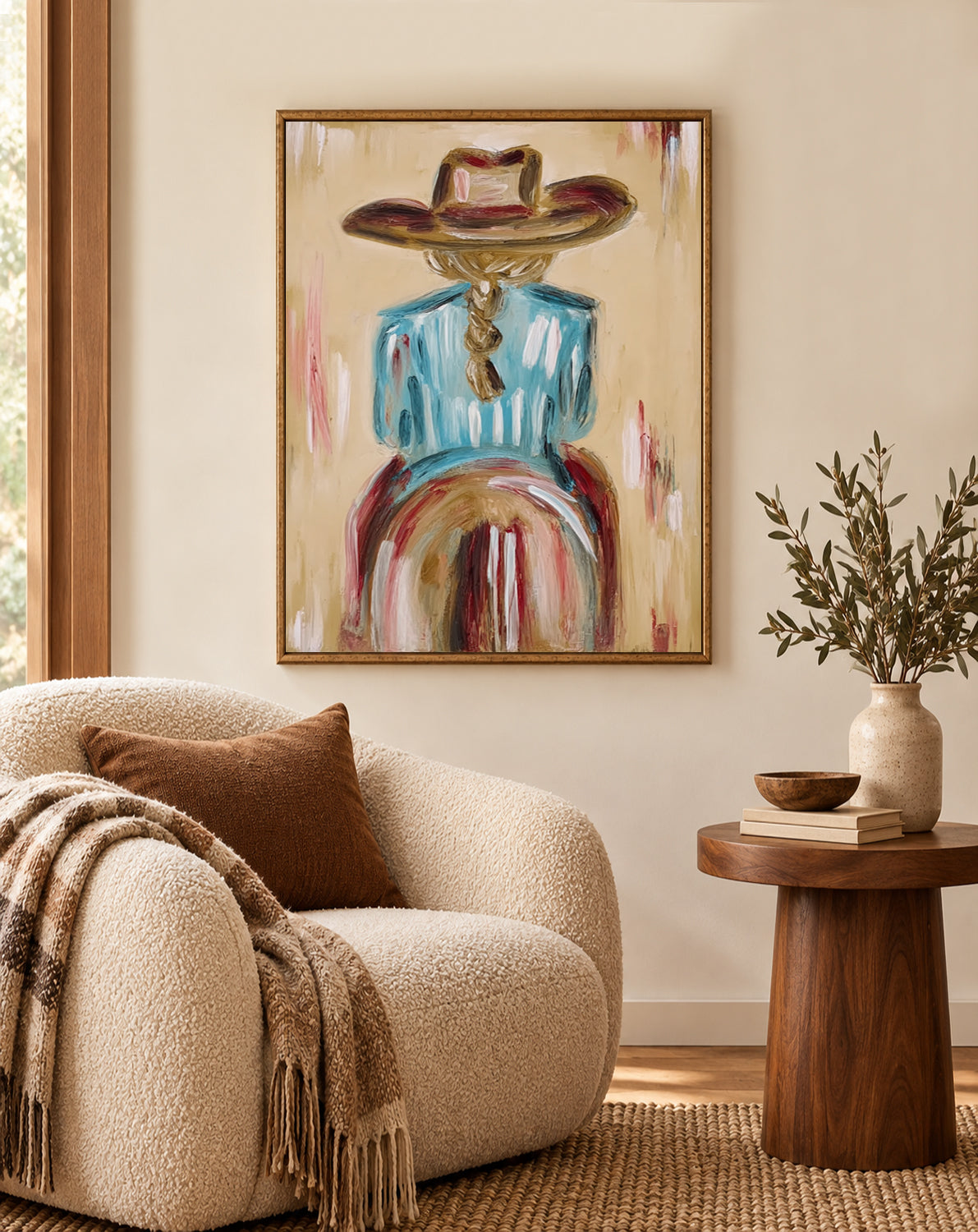 Ranch Style Wall Art For Living Room Blue Shirt Cowgirl Painting