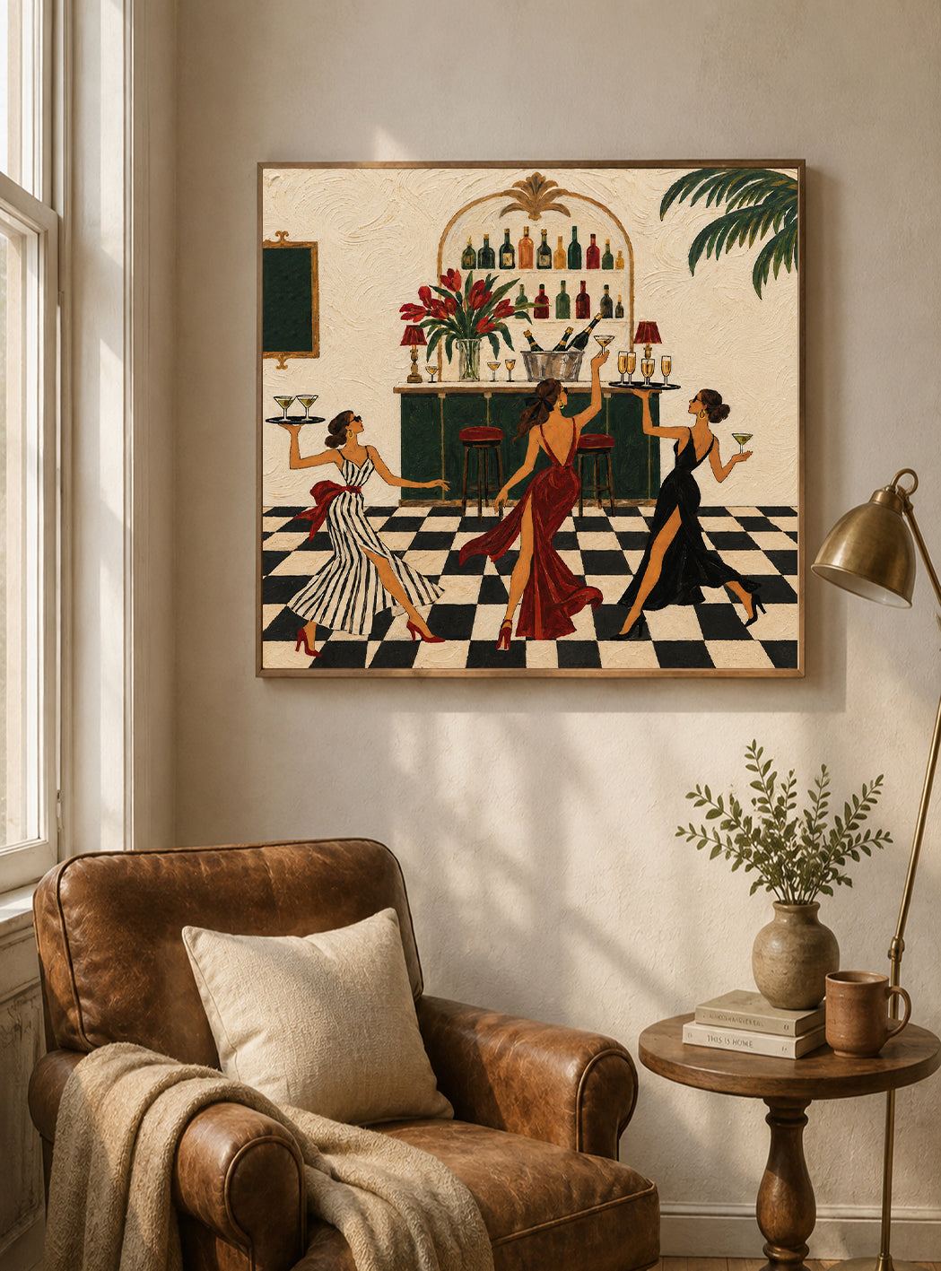 Art Deco Bar Wall Art For Dining Room And Home Bar Decor With Fashion Girls