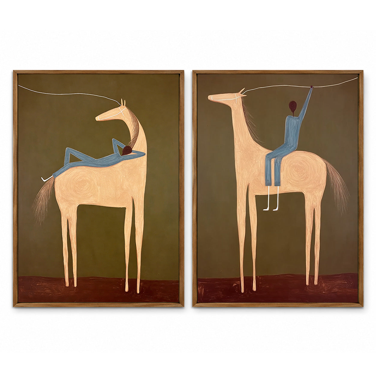 Vintage Minimalist Horse Painting Set Original Canvas Art For Living Room Decor