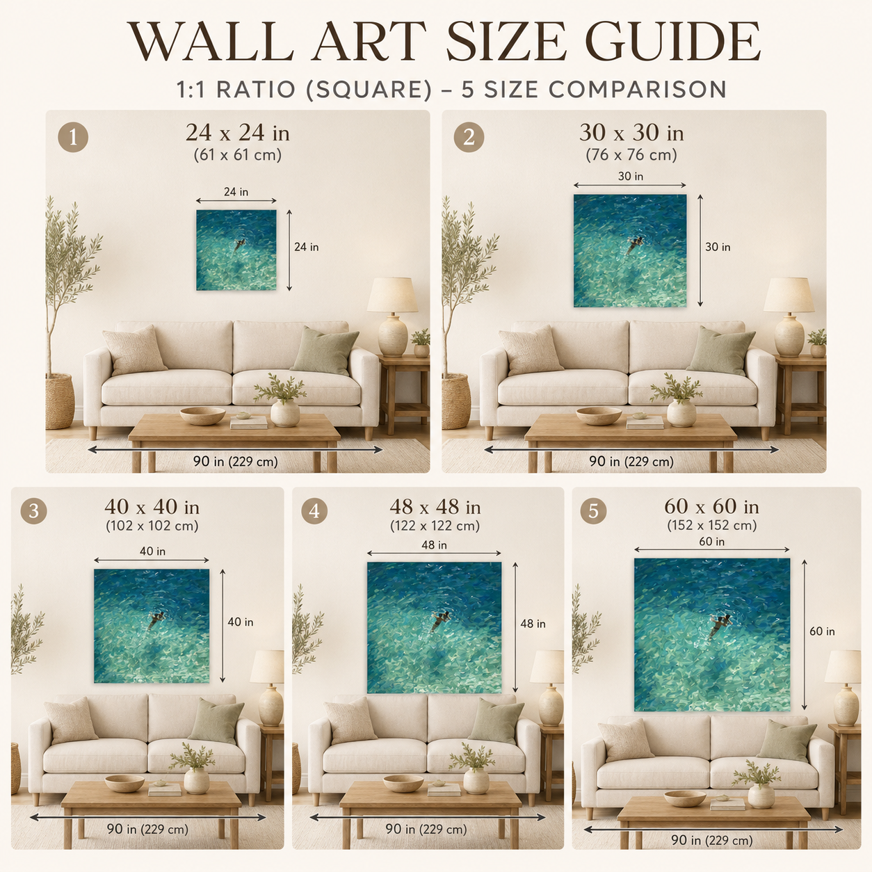 Couple Swimming In Clear Sea Oil Painting Modern Beach Wall Art For Living Room Decor