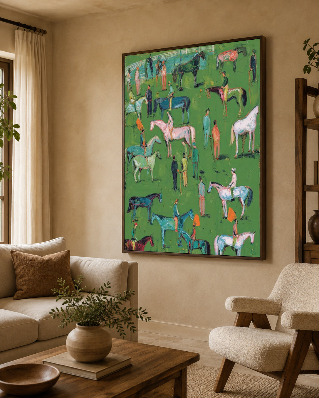 Colorful Horse And Rider Painting Hand-Painted Canvas Art For Equestrian Lovers