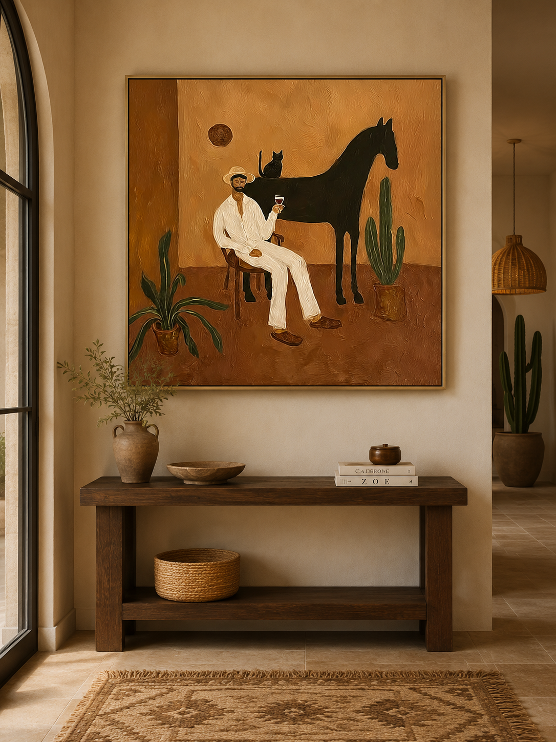 Elegant Man With Black Cat Painting For Mens Study Decor And Cat Lovers Gift