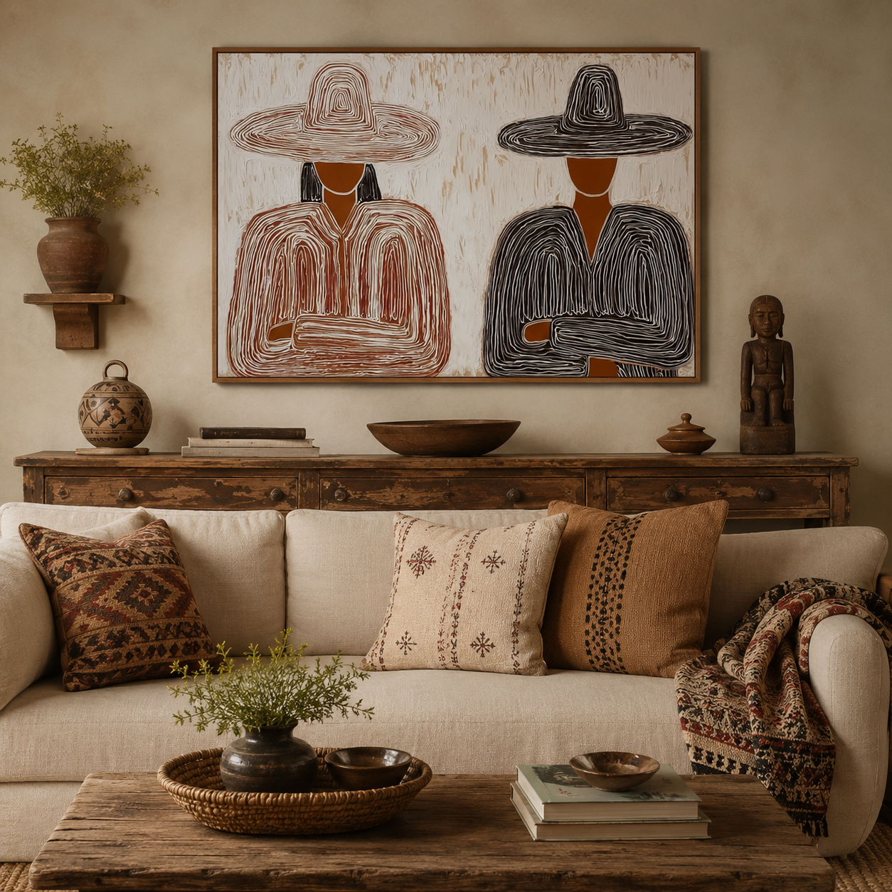 Modern Wabi Sabi Art With Textured Lines For Minimalist Home Decor