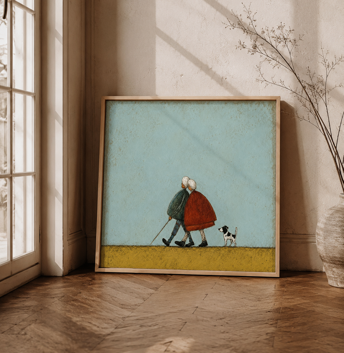 Vintage Elderly Couple With Dog Painting For Cozy Home Decor