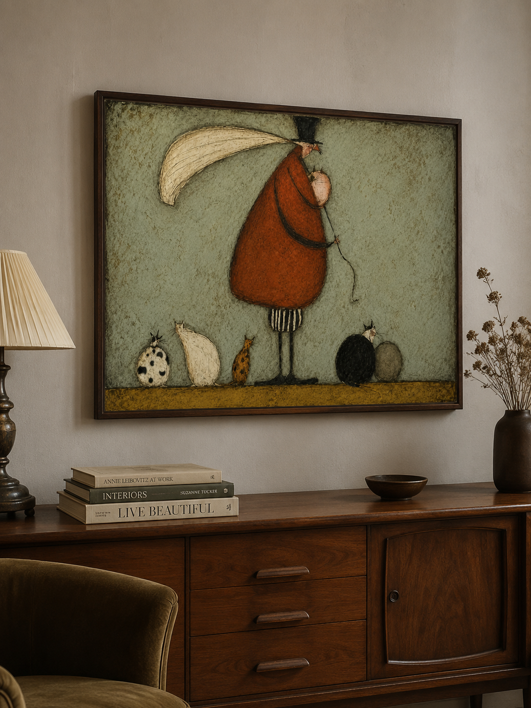 Retro Style Gentleman And Cat Art Unique Square Canvas For Modern Home Decor