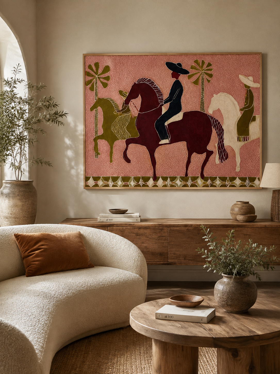 Vintage Folk Horse Art Original Painting With Textured Canvas For Rustic Home Decor