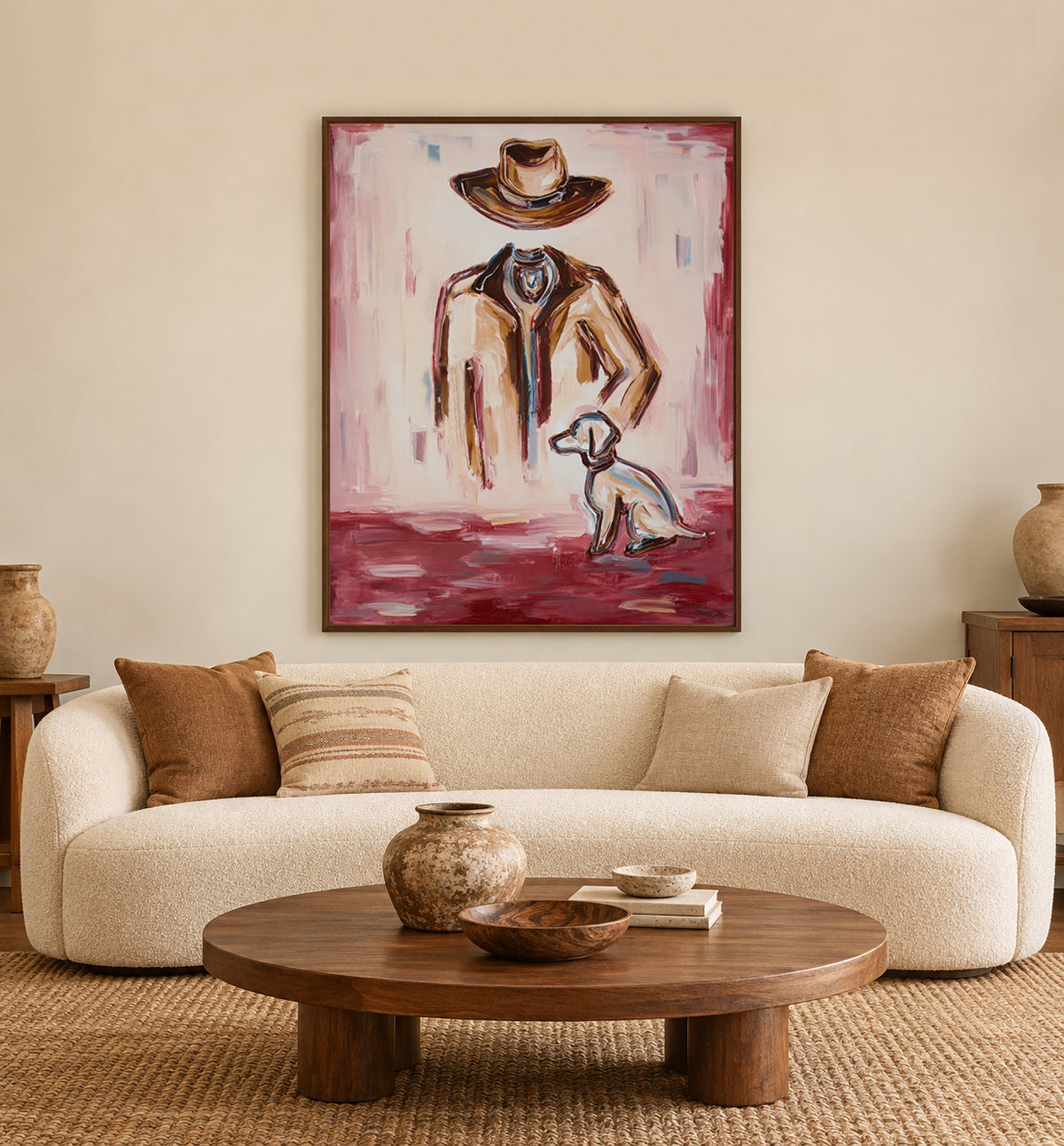 Pink Background Cowboy Art Modern Western Figurative Painting Original Canvas