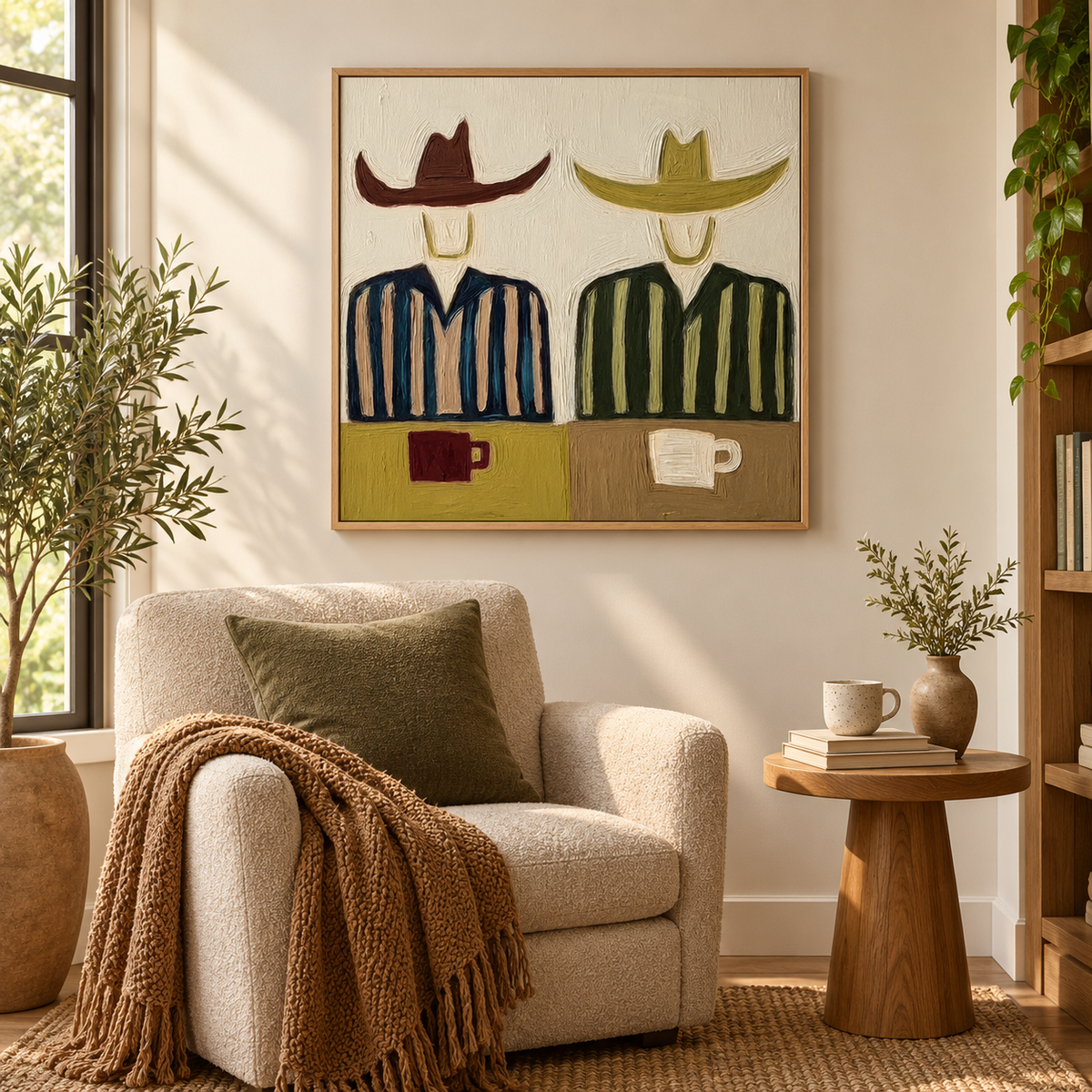 Cowboy And Coffee Minimalist Canvas Painting For Western Decor