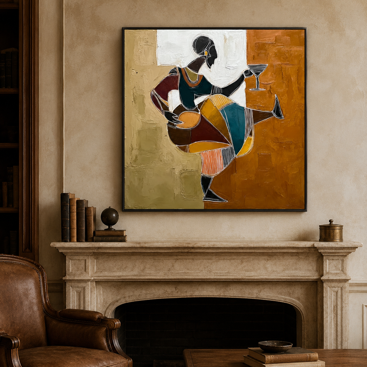 Abstract Dancing Woman Art In Earth Tones For Mid Century Modern Decor