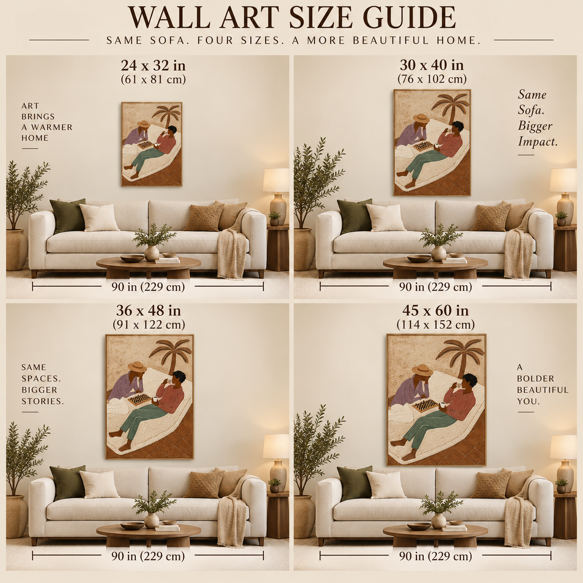 Figurative Chess Painting With Palm Tree And Coffee For Wall Decor