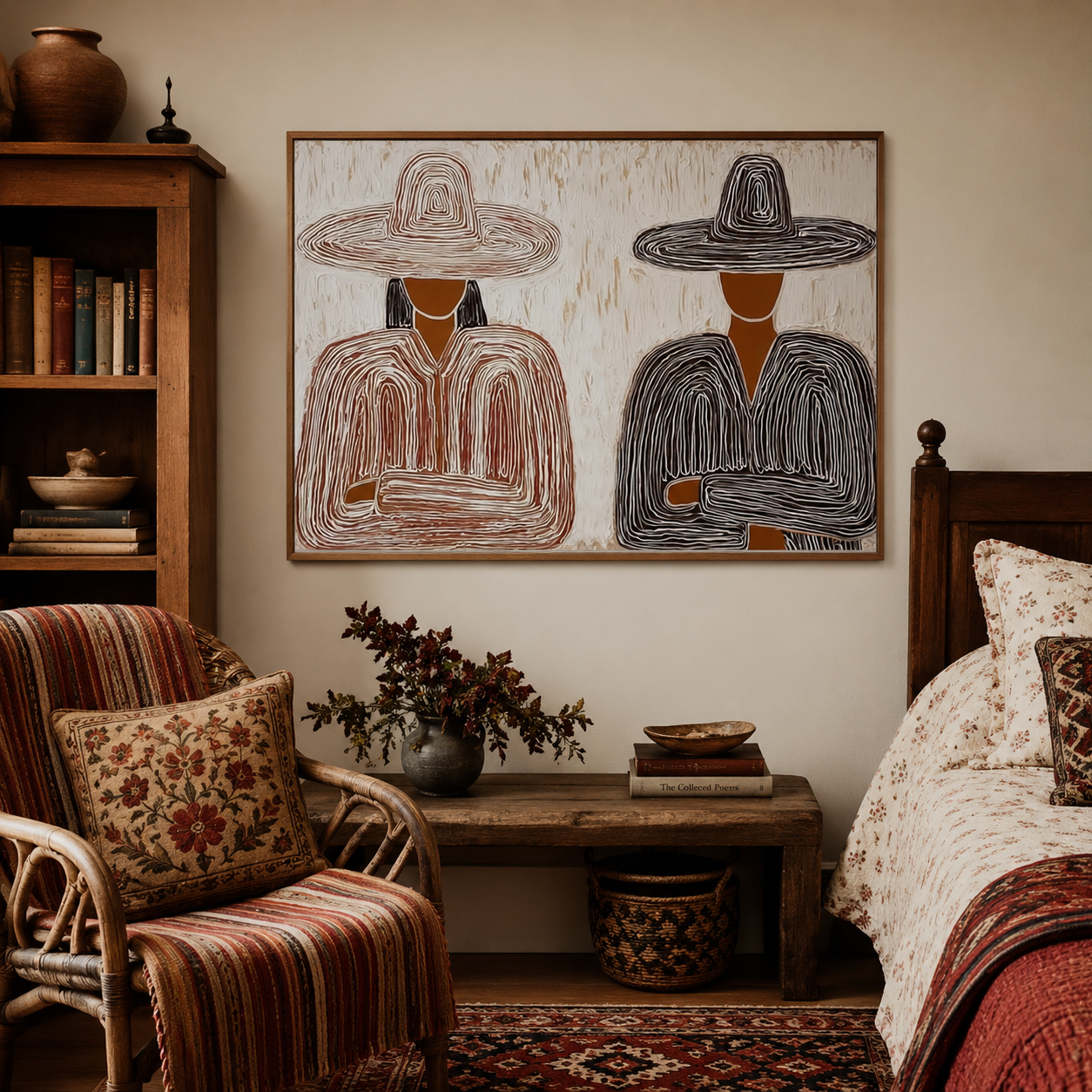 Modern Wabi Sabi Art With Textured Lines For Minimalist Home Decor