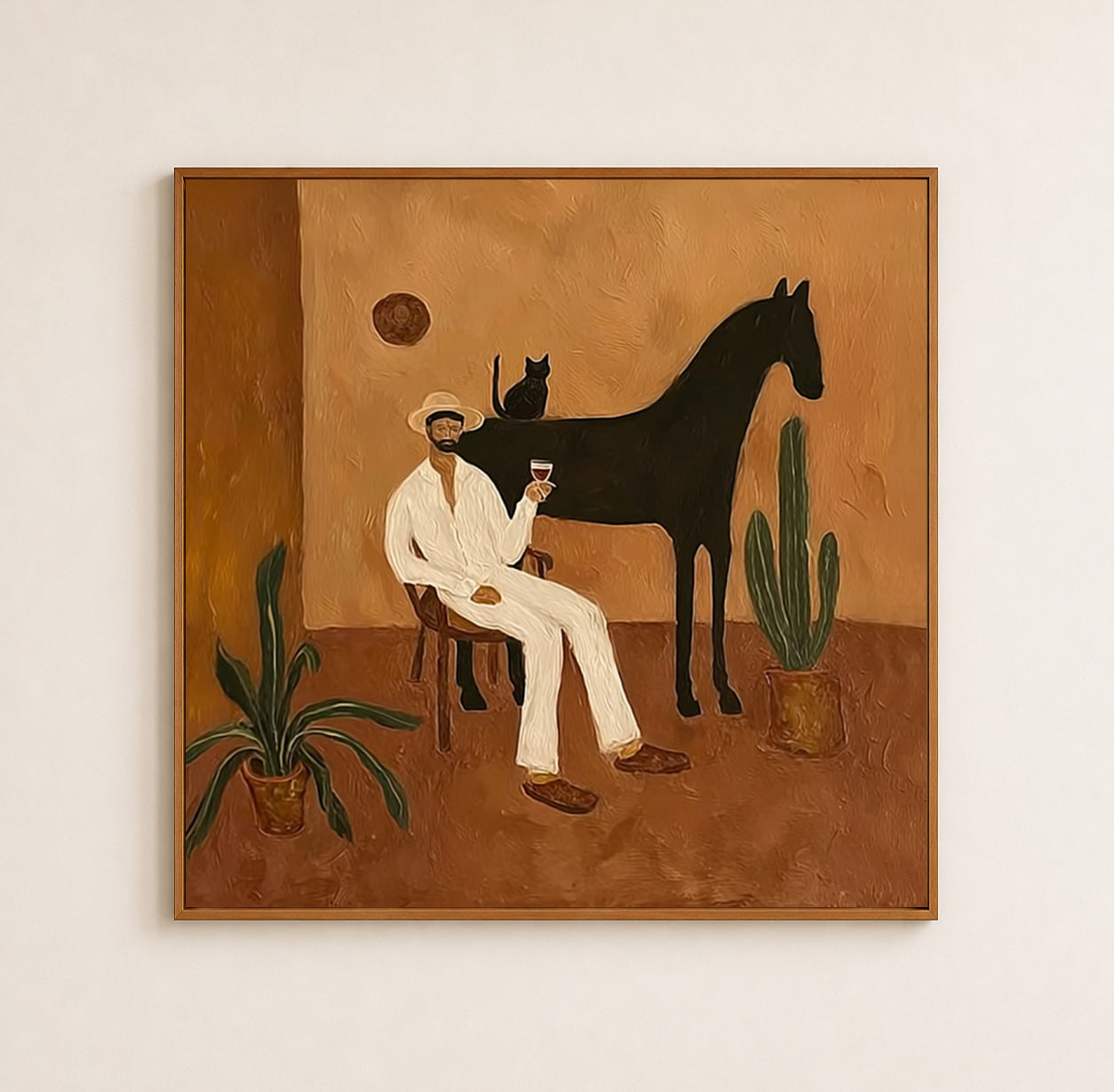 Elegant Man With Black Cat Painting For Mens Study Decor And Cat Lovers Gift