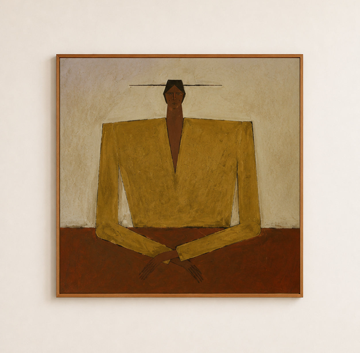 Abstract Figurative Oil Painting In Earth Tones For Mid Century Modern Home Decor