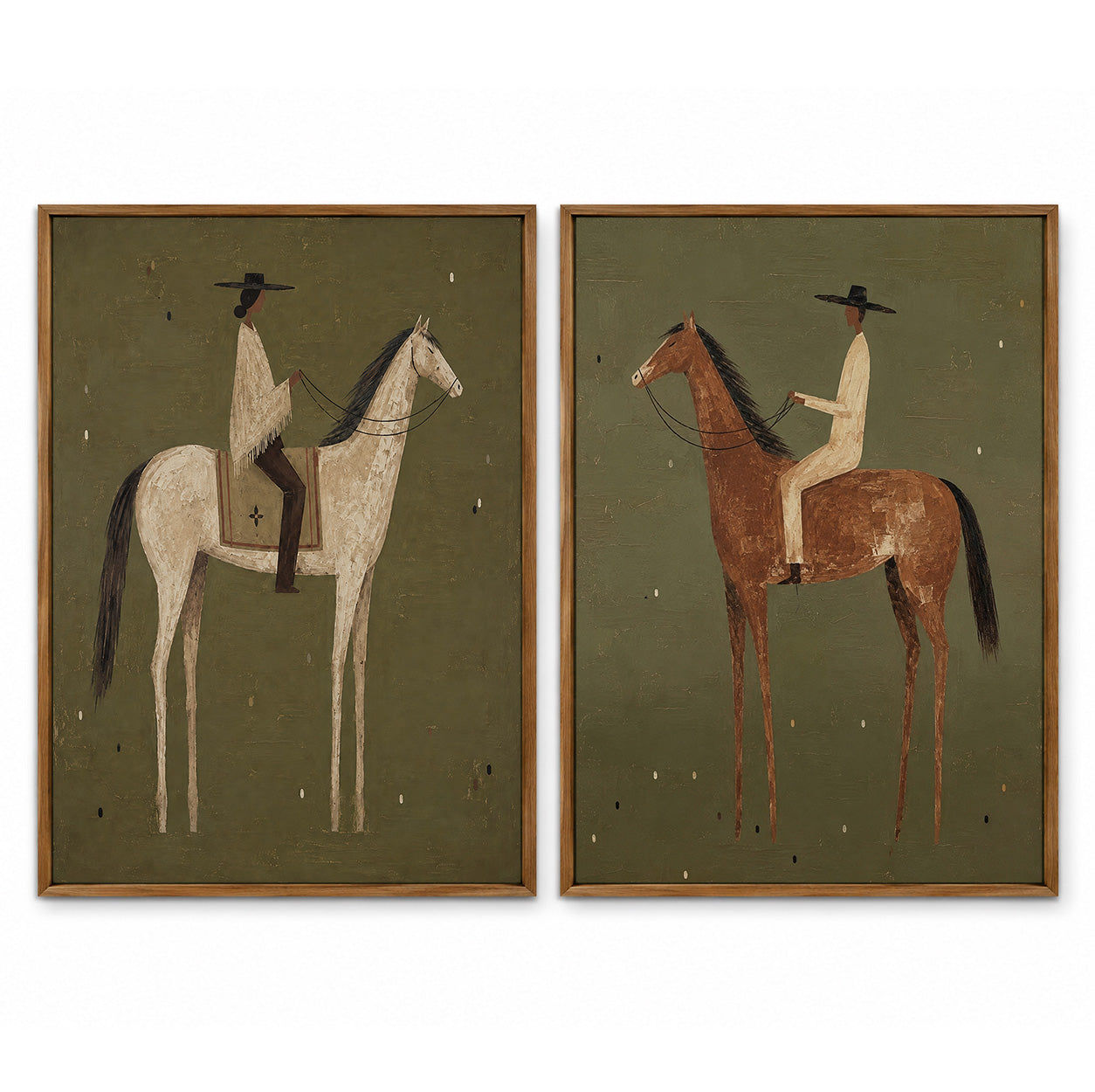 American Vintage Horse Riding Art Set Of Two Framed Canvas Prints For Living Room Wall Decor