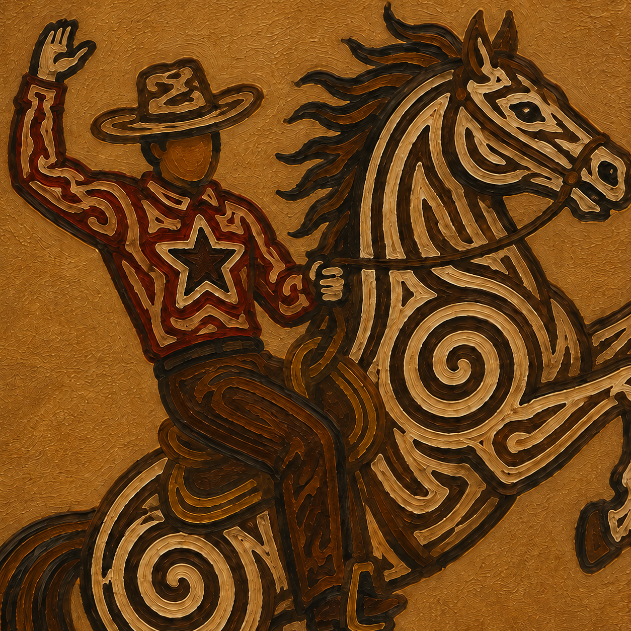 Rearing Horse And Cowboy Art, Wild West Cowboy Riding Painting, Bucking Horse Wall Decor, Dynamic Western Canvas