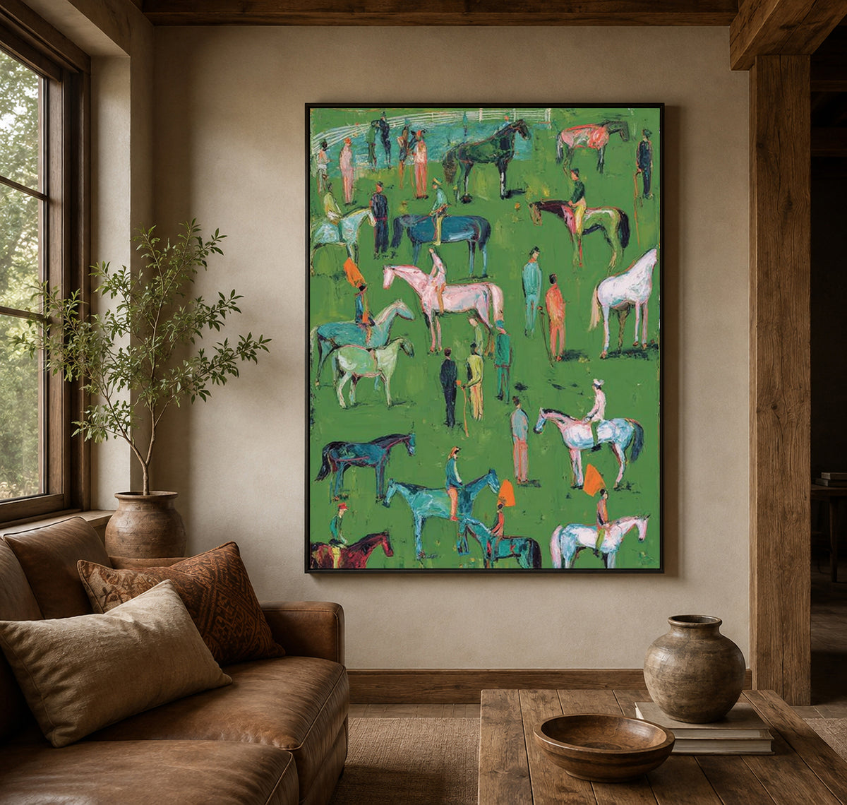 Colorful Horse And Rider Painting Hand-Painted Canvas Art For Equestrian Lovers