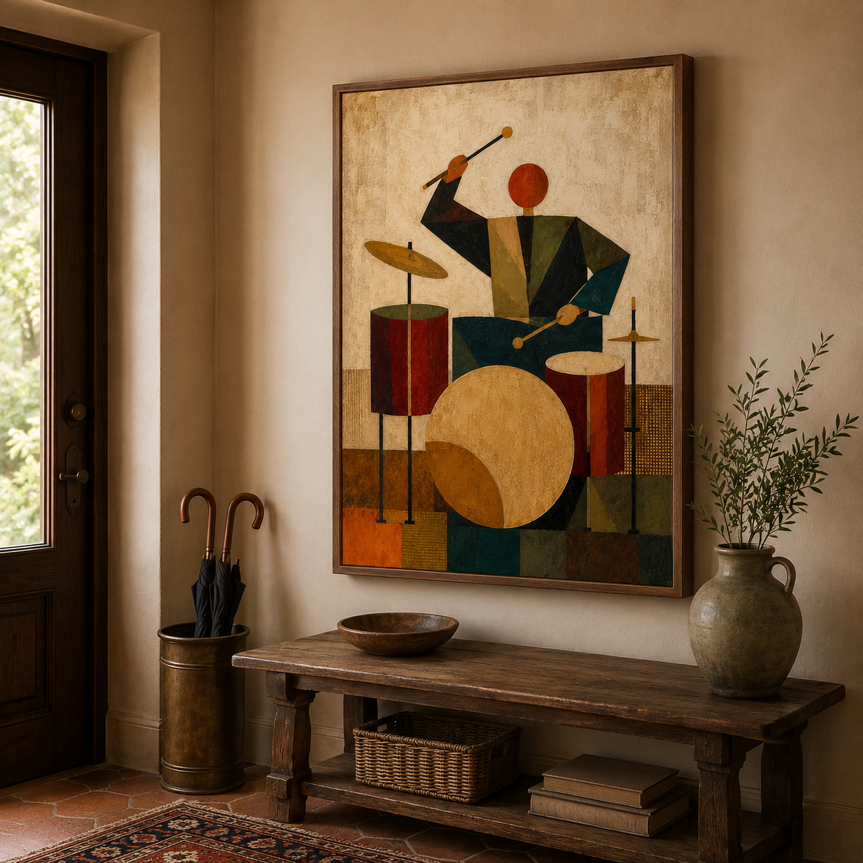 Abstract Jazz Drummer Painting Geometric Music Art For Living Room Decor