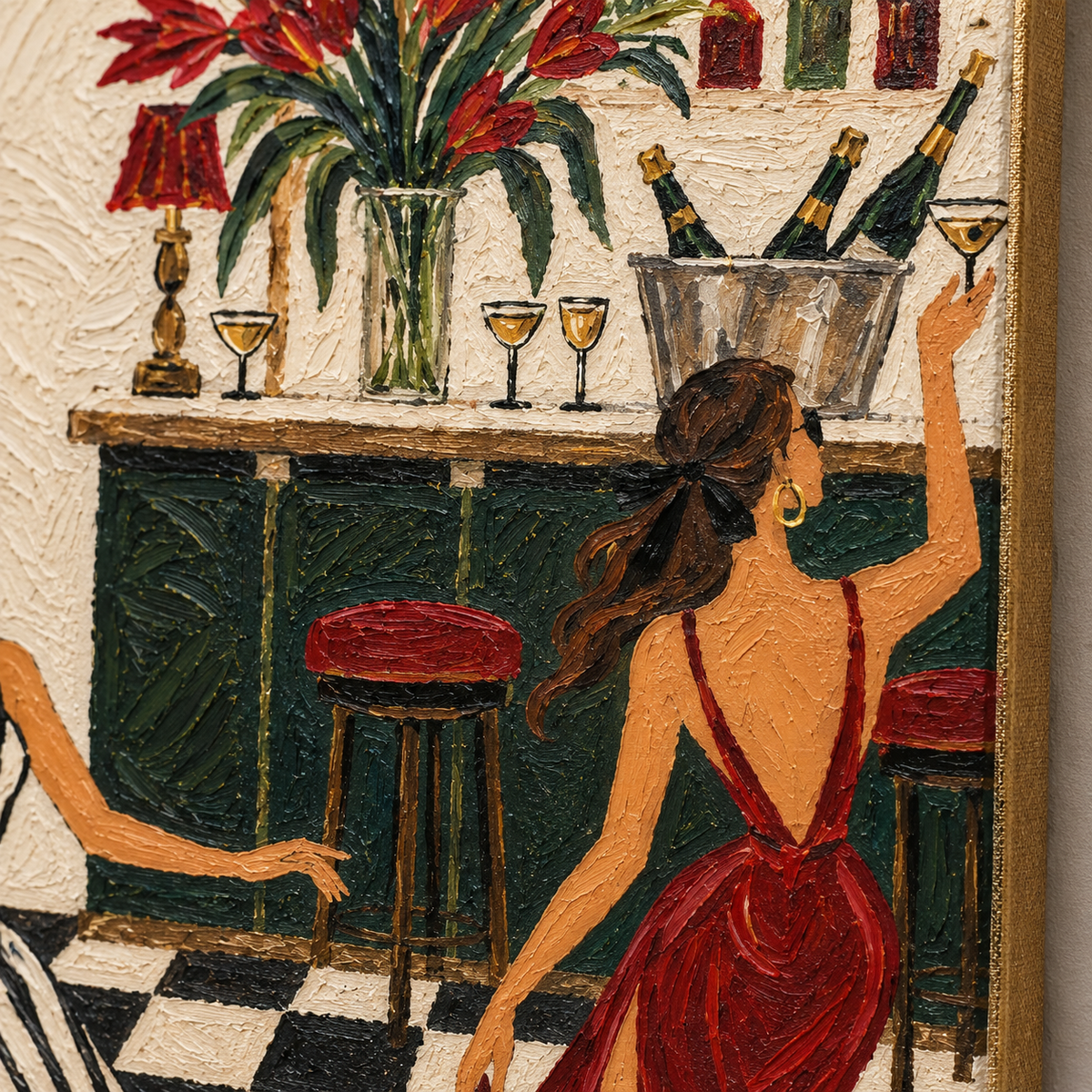 Art Deco Bar Wall Art For Dining Room And Home Bar Decor With Fashion Girls