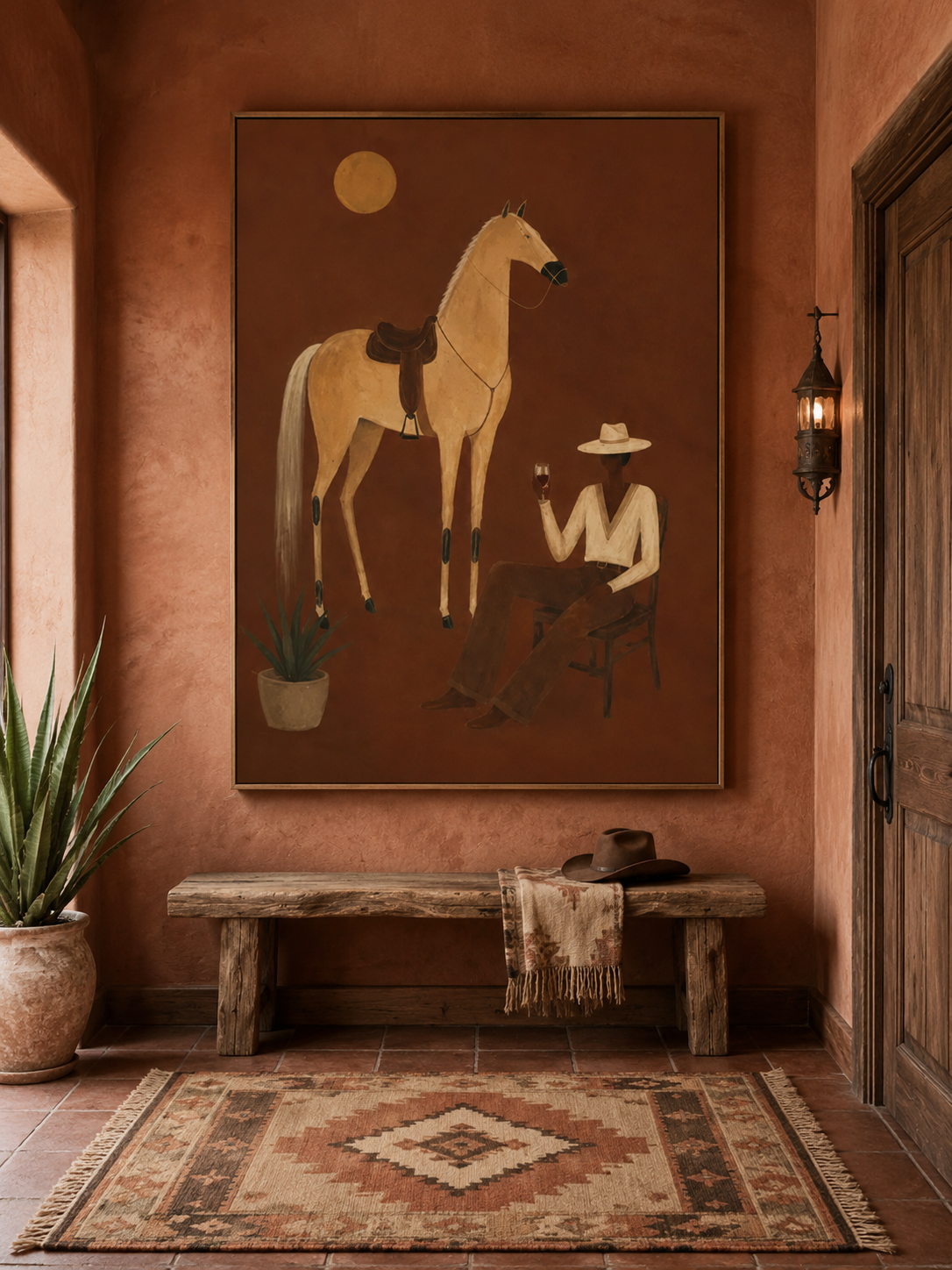 Surrealist Vintage Horse And Gentleman Painting Original Canvas Wall Art For Modern Home Office Decor