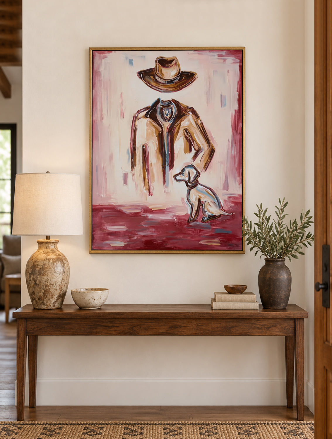 Pink Background Cowboy Art Modern Western Figurative Painting Original Canvas