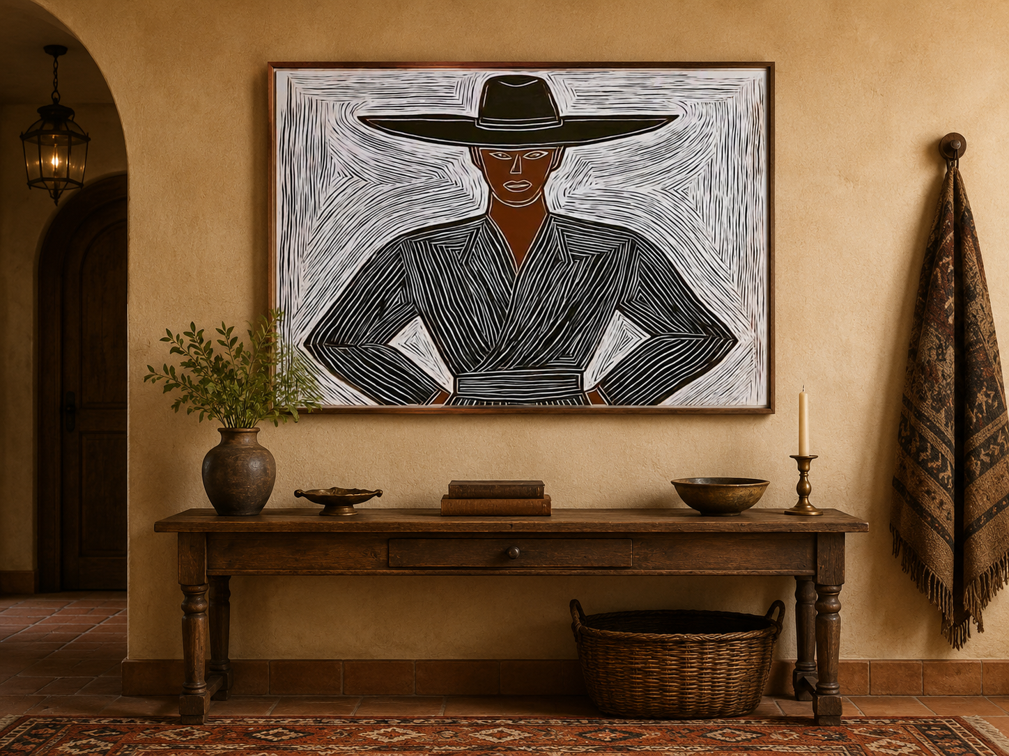 Modern Minimalist Figure Art With Textured Lines For Living Room Decor