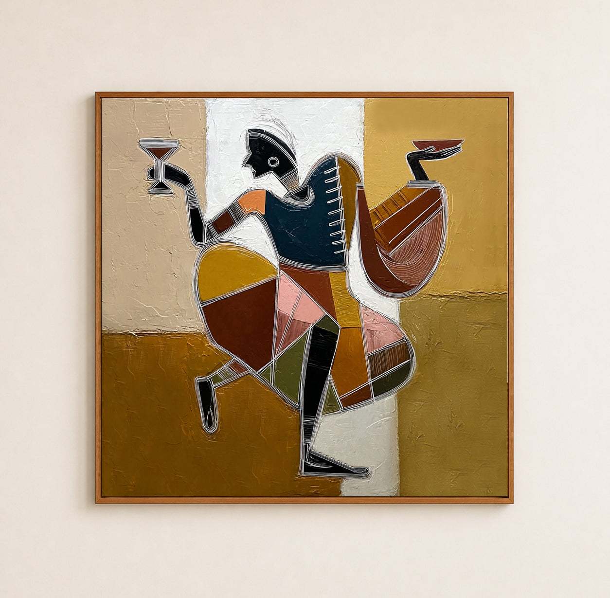 Vintage Art Deco Dancer Painting Gold And Black Abstract Figure Wall Art For Living Room