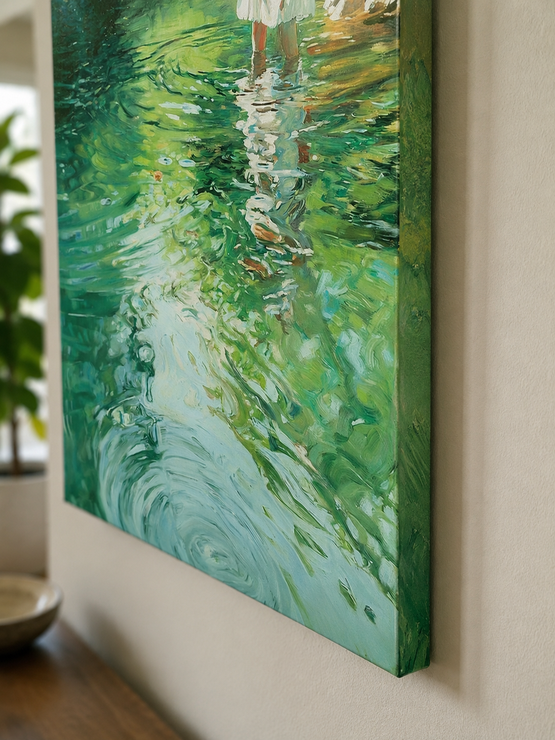 Original Impressionist Water Ripple Art With Girl In White Dress