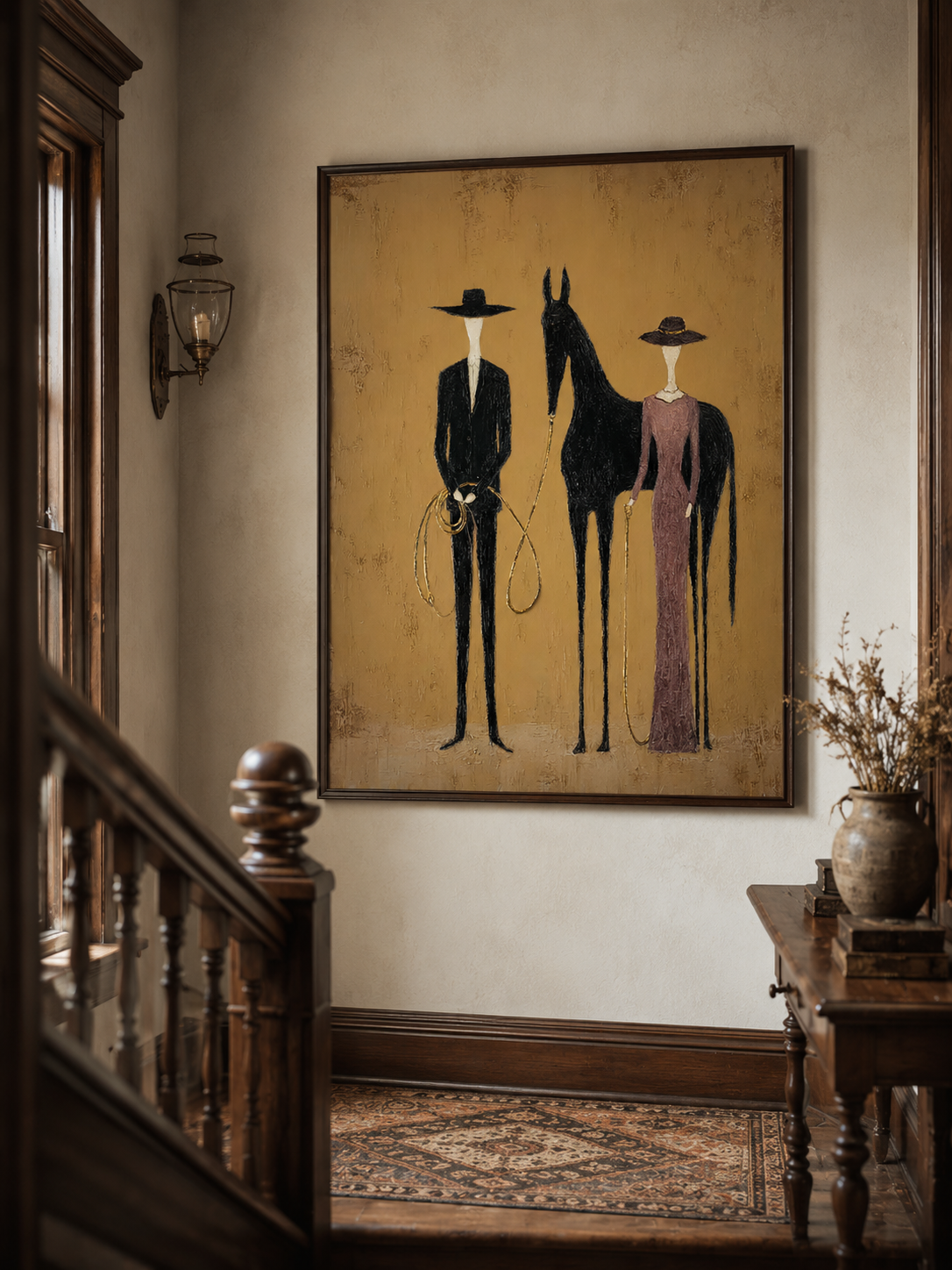 Abstract Equestrian Art For Modern Farmhouse Decor Earthy Tones Original Oil Painting
