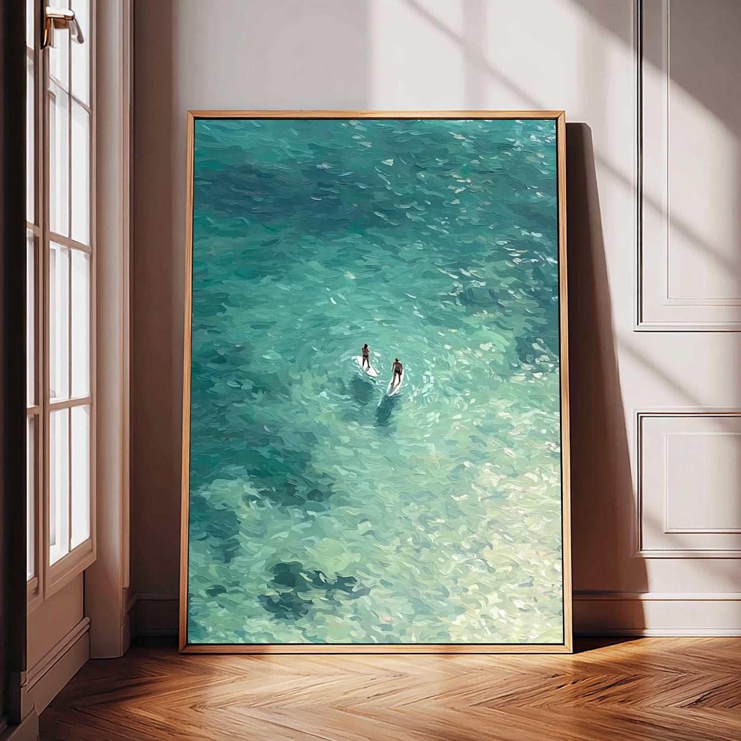 Turquoise Paddleboard Oil Painting For Beach House Living Room Wall Art Decor