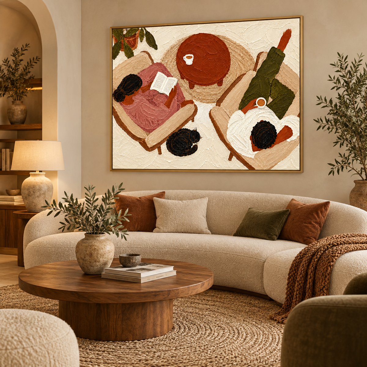 Cat Lover Wall Art、Couple And Cat Art、Cozy Home Wall Art、Reading Nook Art
