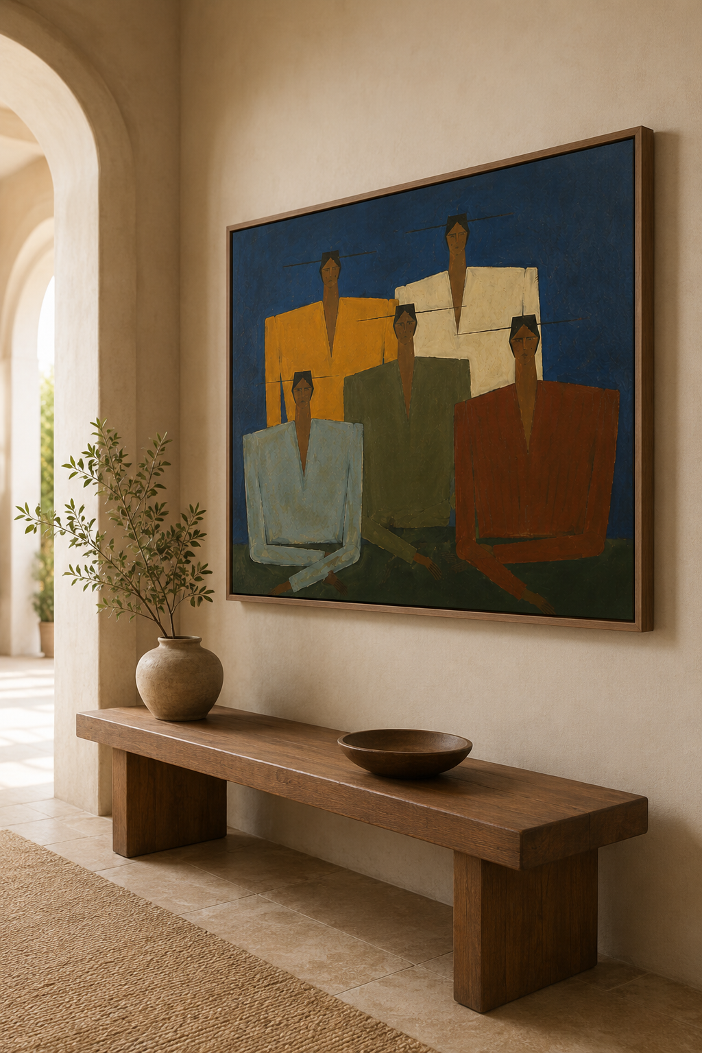 Mid-Century Modern Abstract People Group Oil Painting Large Figurative Wall Art for Modern Home