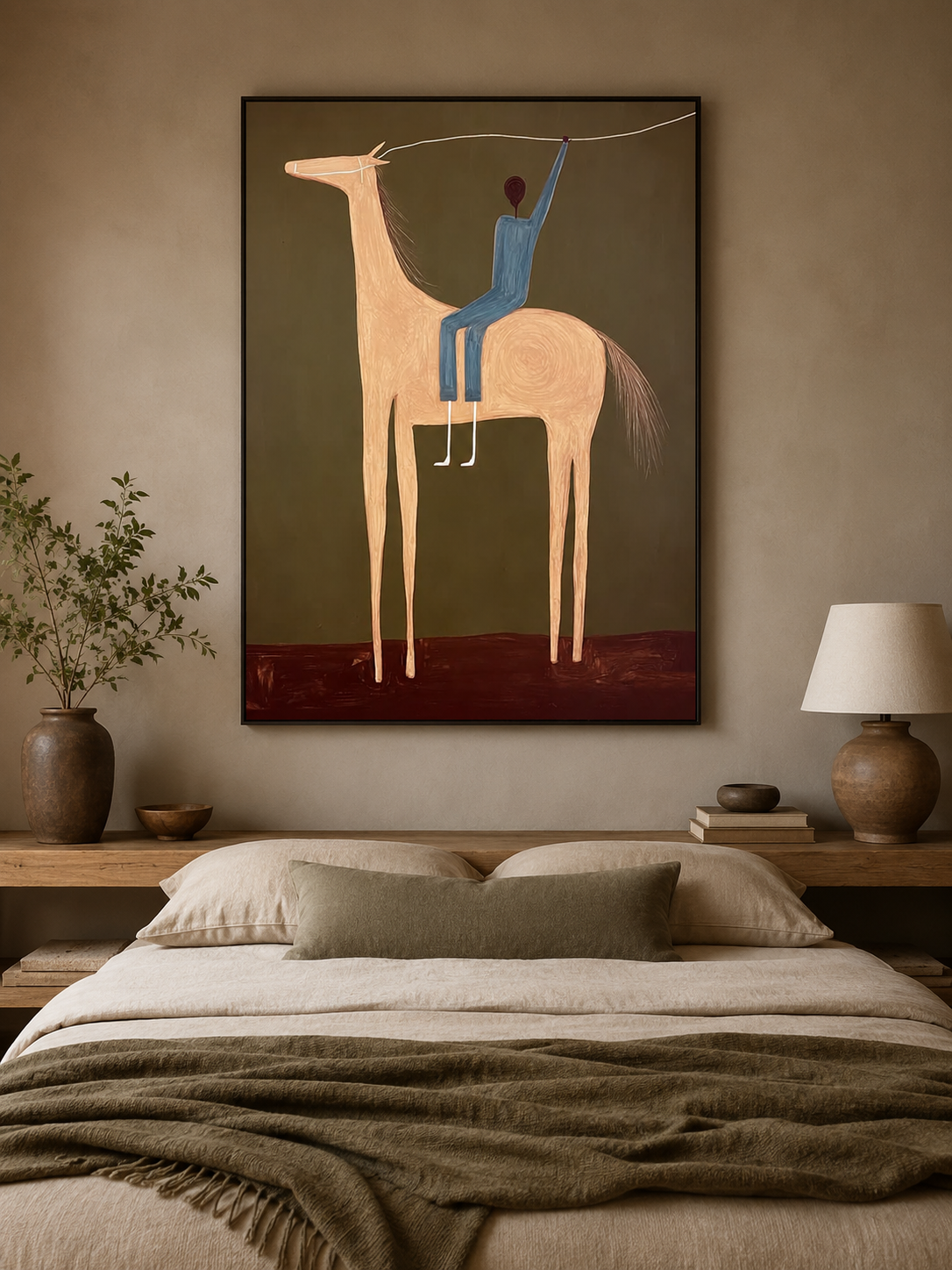 Surreal Horse And Rider Painting Modern Folk Art For Living Room Decor