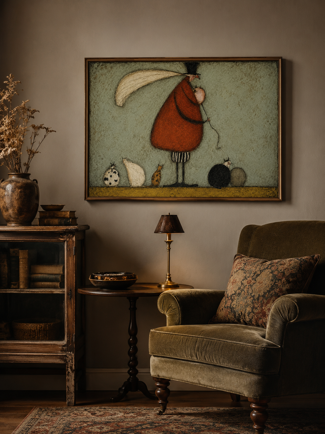 Retro Style Gentleman And Cat Art Unique Square Canvas For Modern Home Decor
